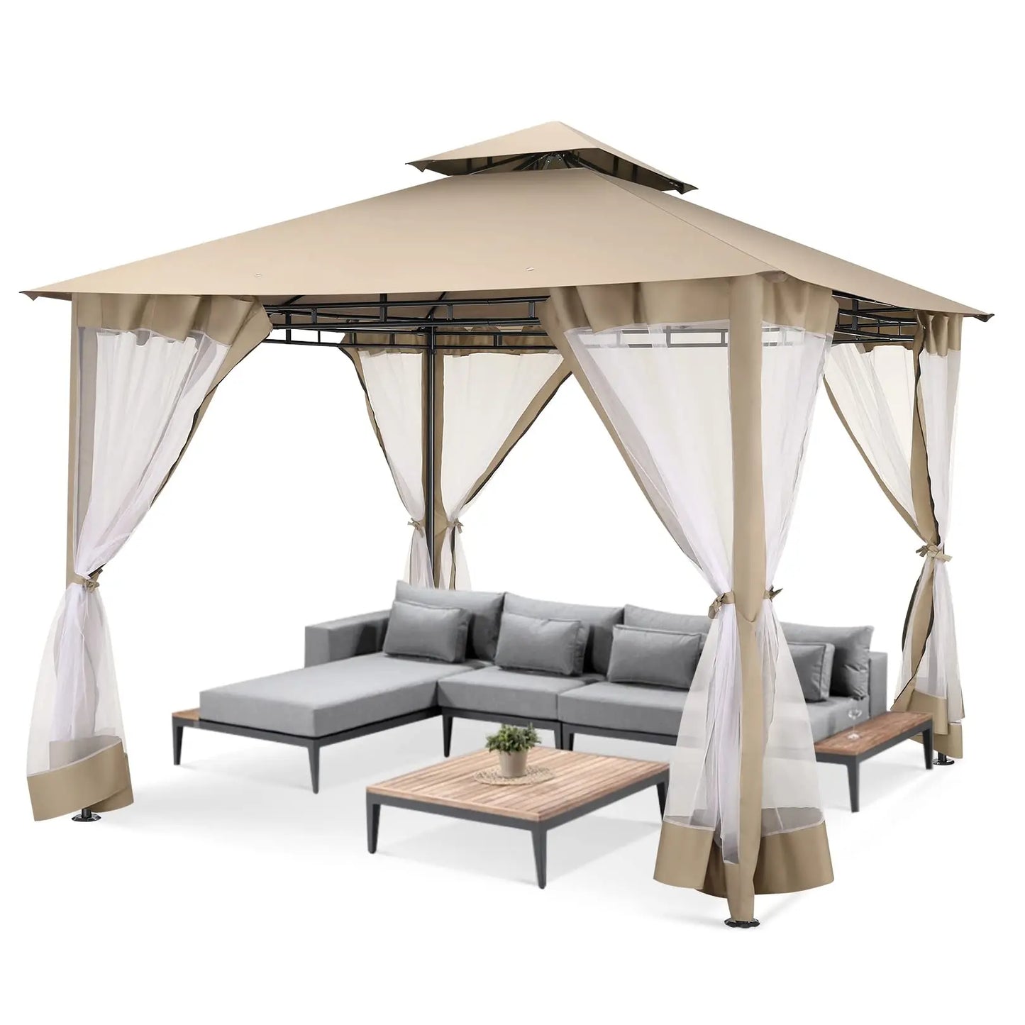 10 × 10-Foot Double-Roof Patio Gazebo with Mosquito Netting