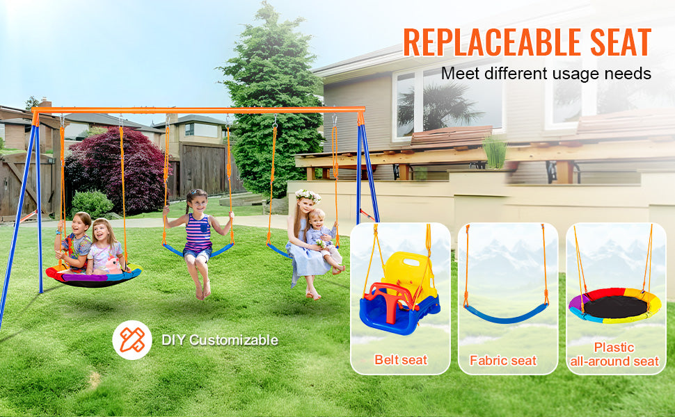 3-Seat Kids’ Outdoor Swing Set with Saucer Swing – 600 lb Capacity