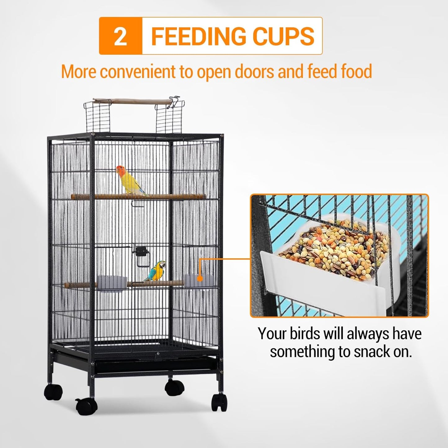 Wrought Iron Bird Cage With Rolling Stand Open Top Tray