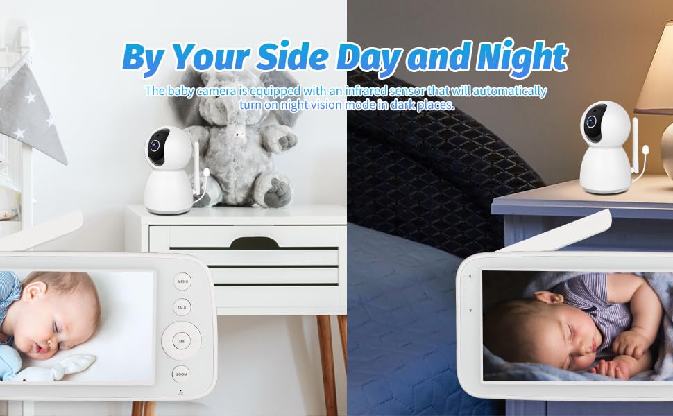 BM505 Baby Monitor Camera Audio 5" Screen 28Hrs Battery Video Camera Night Vision 2Way Talk 10 Lullabies Baby Nanny Security Cam