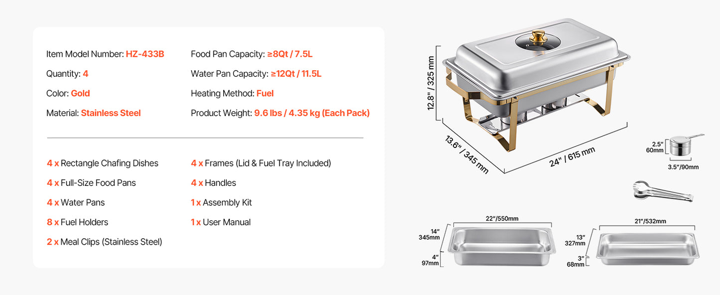 SSucceBuy 8 Qt 2 or 4 Pack Chafing Dish Buffet Set