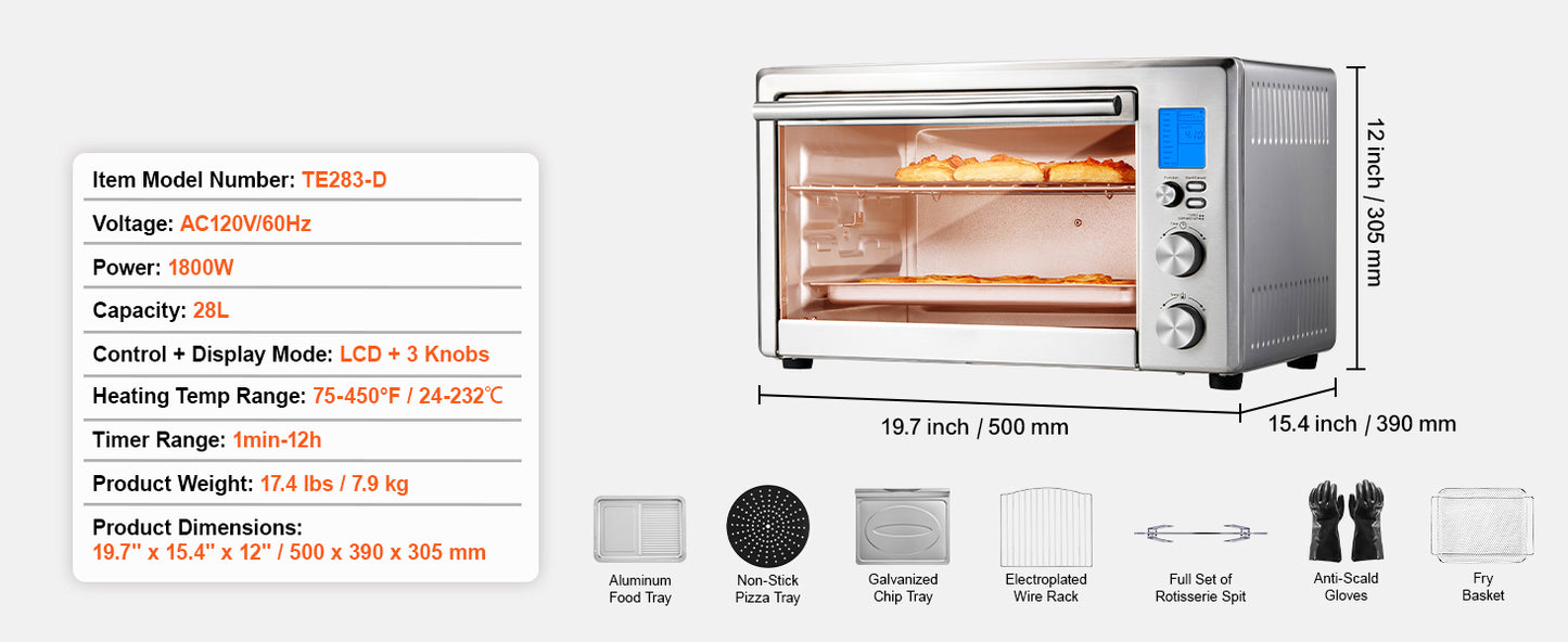13-in-1 29.6-Quart Air Fryer Toaster Oven with Rotisserie