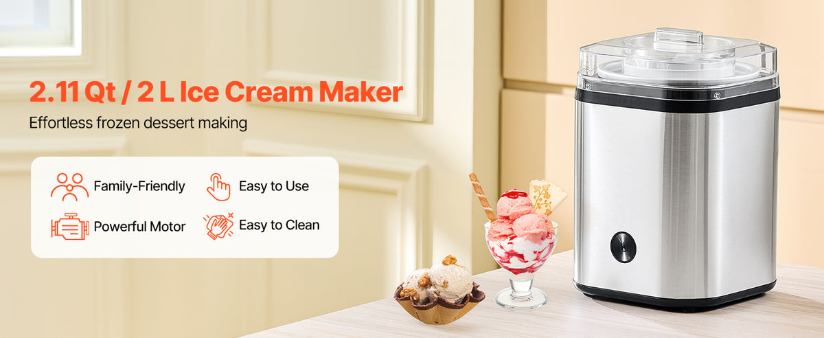 SucceBuy 2.1 Qt Electric Ice Cream Maker with Freezer Bowl