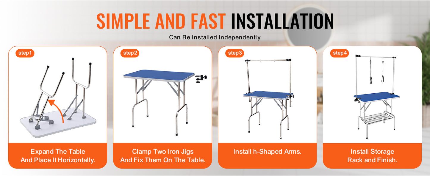 SucceBuy Foldable Pet Grooming Table with Two Arms and Clamp
